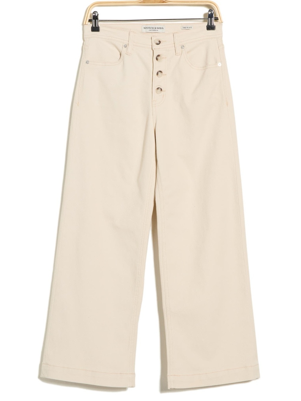 Scotch & Soda Cream Wide-Leg Button-Fly Jeans